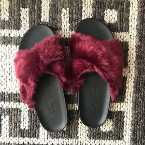 VS Pink Maroon Furry Slides